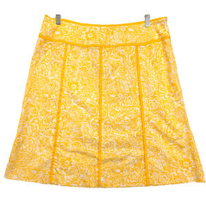Norton A Line Skirt Stretch Side Zip Trim Seaming Women 16W Yellow Floral Summer
